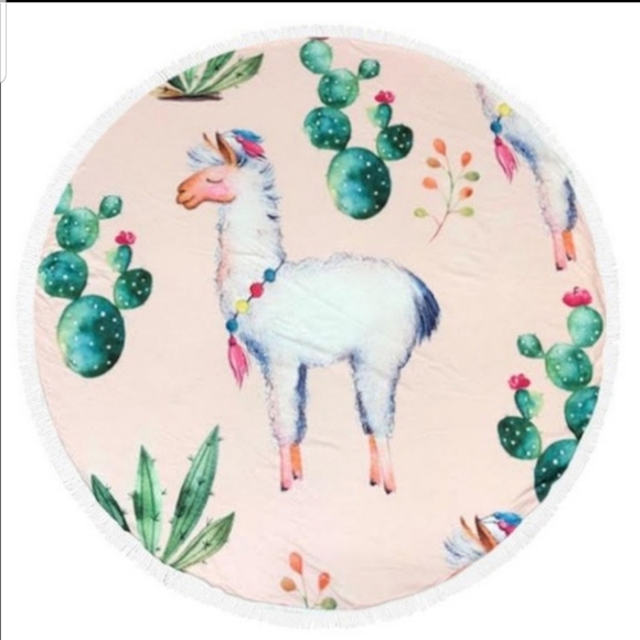 Nicole Other - New Llama Cactus Round Beach Towel Blanket